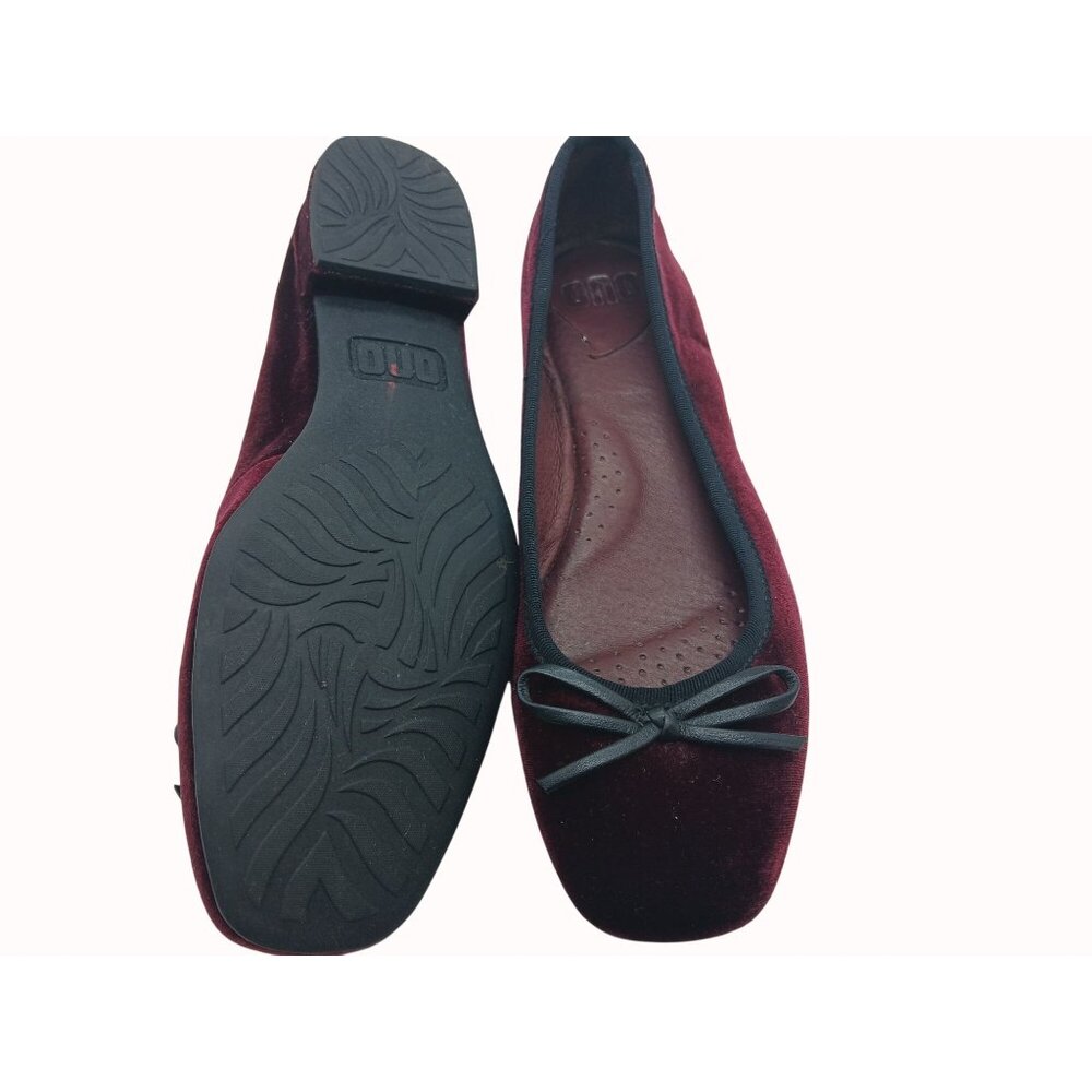 Born Ono Hallada Wine Velvet Ballet Flats Bow Shoes Size 8.5 Stacked Low Heel - Picture 12 of 15